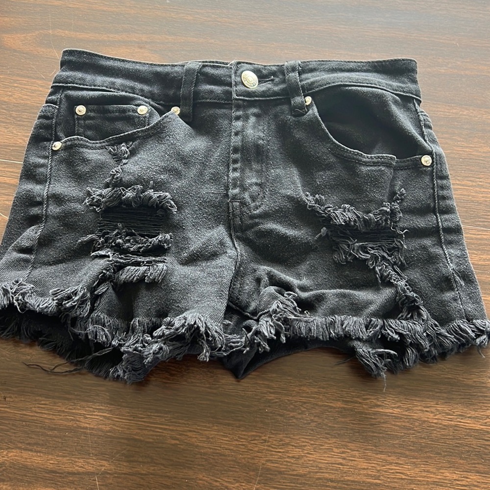 Black Ripped Jean Shorts